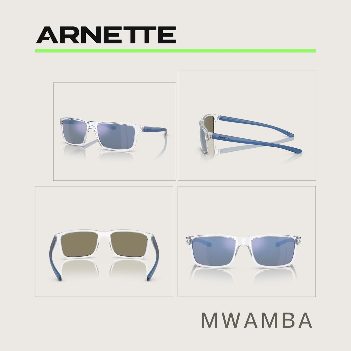 ARNETTE Mwamba AN4322 275522 57MM Crystal/Dark Grey Mirror Water Polarized Rectangle Sunglasses for Men +Bundle with Accessory Eyewear Kit