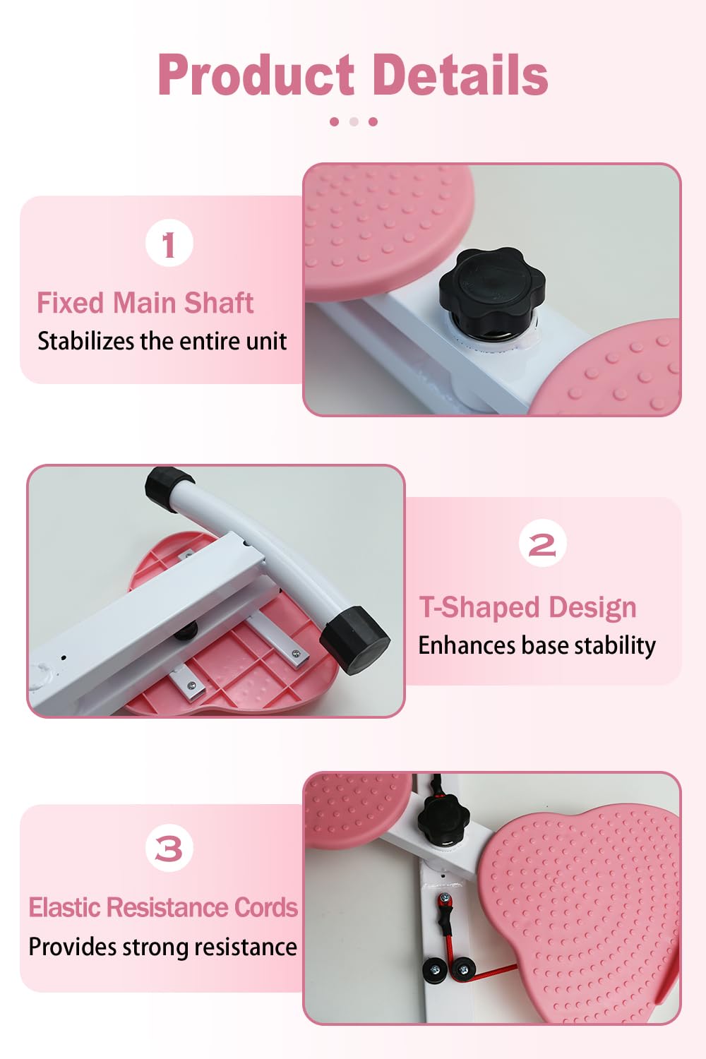 Waist Twister Machine Exercise, Adjustable Waist Twistting Fitness Tool with 300 lbs Weight Capacity, Abs Workout Equipment for Slim Waist and Core Ab Exercise, Noiseless Home Ab Twister Board for Women & Men, Pink