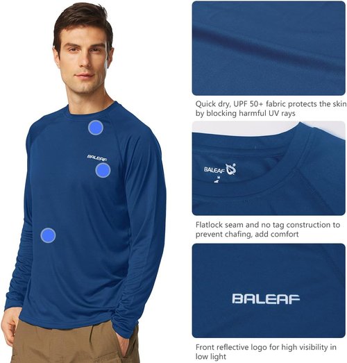 Baleaf Men's UV Protection Shirt - SPF 50+ Long Sleeve Rash Guard for Fishing & Running - Quick Dry Lightweight