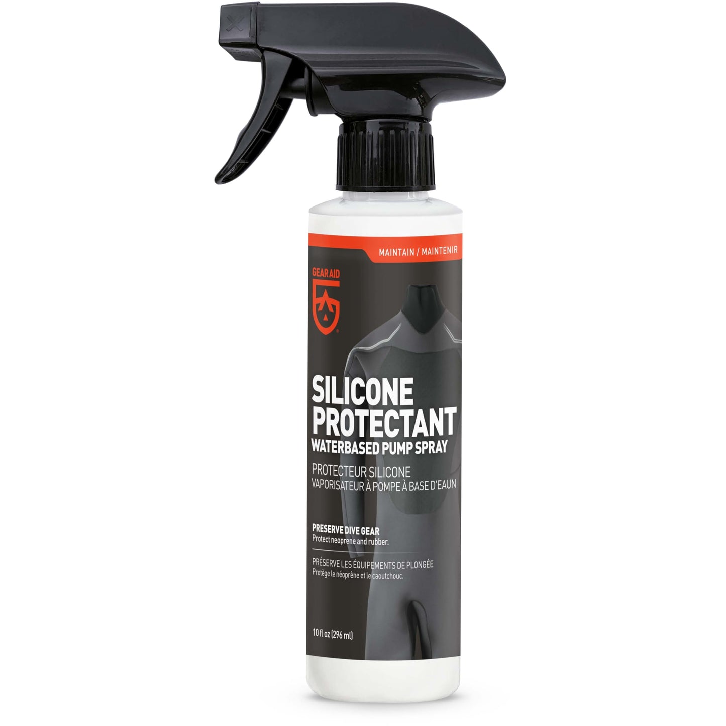 GEAR AID Silicone Lubricant and Conditioner - Preserve Water Sports Gear, Neoprene, Wetsuits, and Dive Gear | Water-Based Pump Spray for Gaskets and Rubber, 8.45 oz (250 mL)