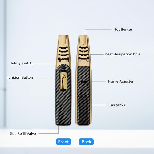 ZQMW Torch Lighter, Butane Lighter, Adjustable Big Jet Flame Butane Torch, Windproof Refillable Gas Long Torch Lighter with Safety Lock for Candle Grill Camping BBQ Kitchen Soldering, Gas Not Included