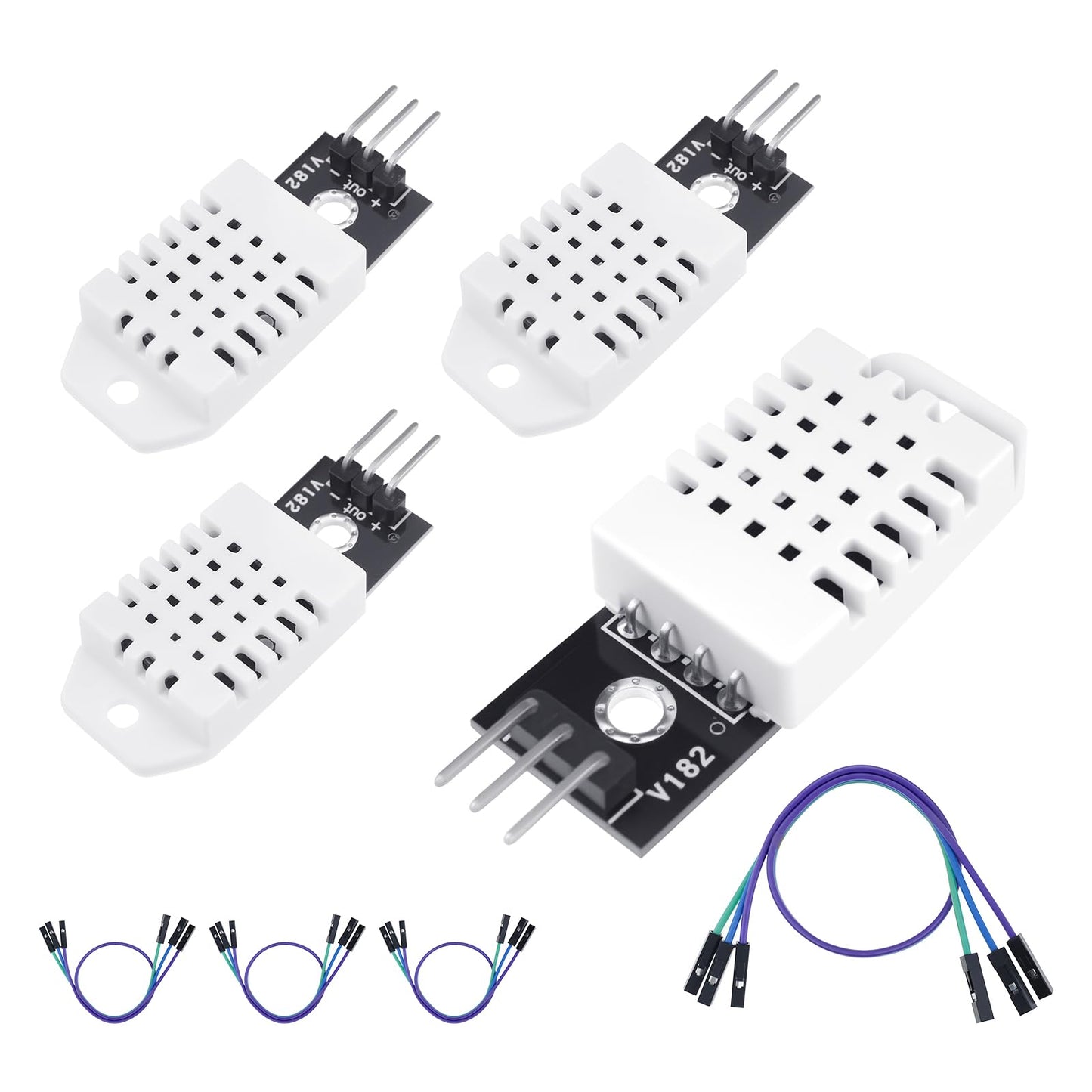SATUY 4Pcs DHT22/AM2302 Digital Temperature Humidity Sensor Module with Cable, Temp Range -40~80℃ (±0.5℃), Humidity 0~100% RH (±2%) for A-rduino Electronic Practice DIY, Replace SHT11 SHT15