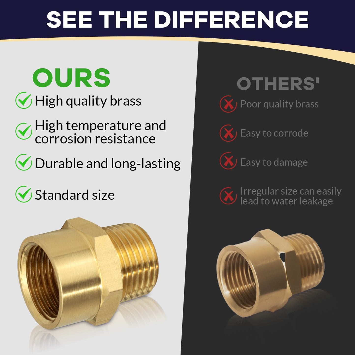 G 1/2 (BSP) Female Thread to US 1/2 NPT Male Thread Brass Pipe Fitting Adapter,G to NPT Adapter 1/2 Inch Converter Connector（2 Pack）
