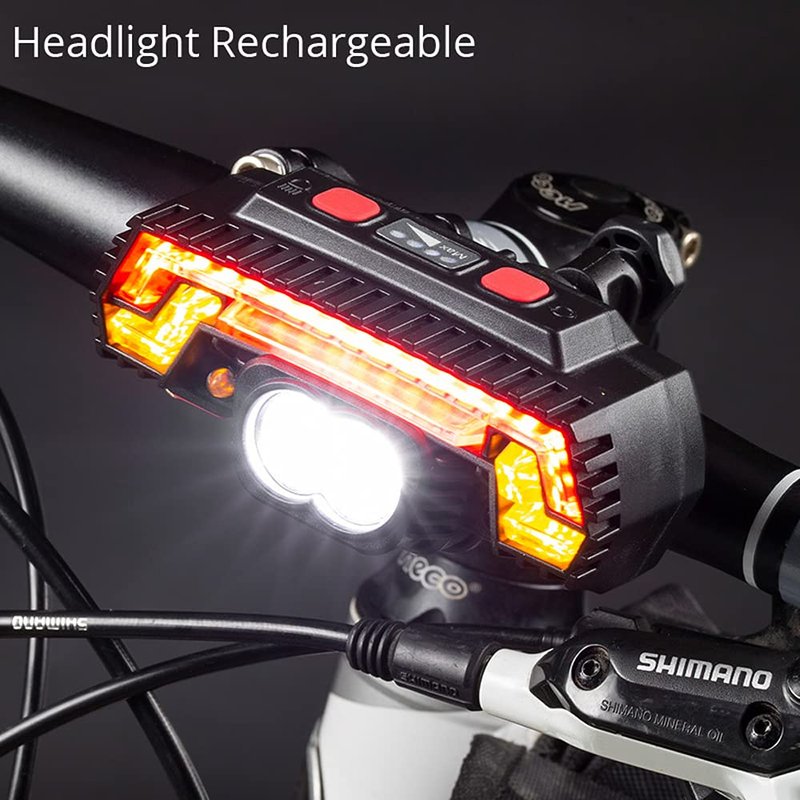 OTYTY USB Bicycle Front and Rear Lights, Rechargeable LED Safety Warning Brake Lights, 10 Modes, Waterproof Headlight and Tail Light for Kids, Road, Mountain Bikes