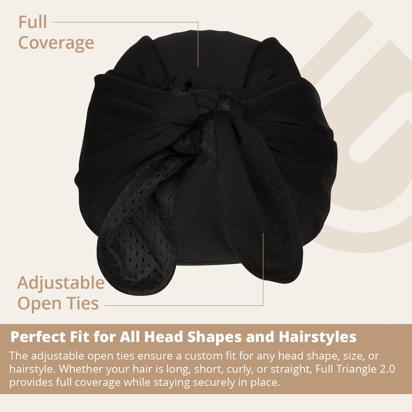 Gymwrap Full Triangle 2.0 - Moisture Wicking Headwrap, Tri-Layer EvapoCOOL Ventilation Technology, Adjustable Tie Head Sweat Stopper Cooling Bandana, Workout Hair Wrap for Sports and Gym - Black