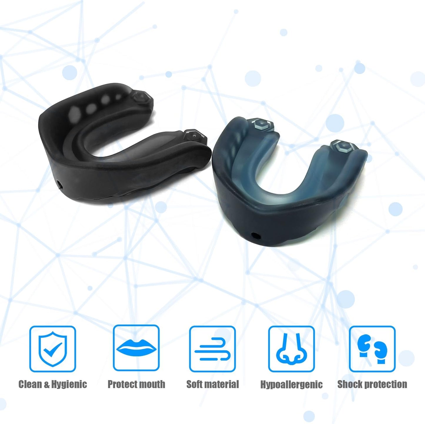 Skiennix Sports Mouth Guard - 2 Pack for Kids | Football, Basketball, Lacrosse & MMA - Includes Strap & Box