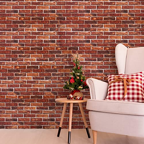 Red Faux Brick Wallpaper Peel and Stick Wallpaper 3D Brick Contact Paper 17.71in ¡¿ 118in Self Adhesive Wall Paper for Fireplace Bedroom Living Room Decoration