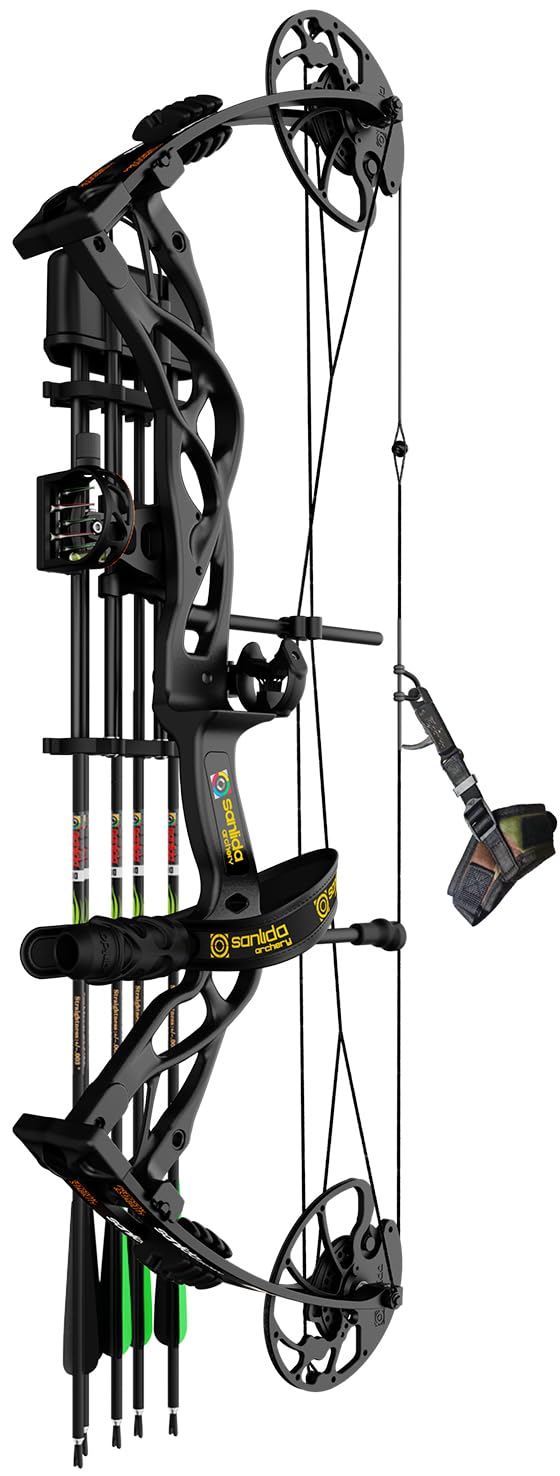 Sanlida Dragon X9 Ready to Hunt Compound Bow Package for Adults, Archery Compound Bow and Arrow Set, 0-70 Lbs Draw Weight, No Bow Press Needed, Limited Life-time Warranty (Black)
