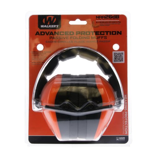 Walker's Dual Colored Passive Muff - Compact Folding Lightweight 26dB NRR Hunting Gun Range Shooting Hearing Protection Muff w/Padded Headband & PVC Earpads, Blaze Orange