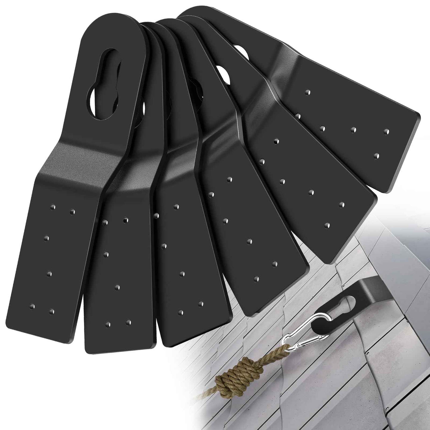 6 Pcs Roof Safety Anchor Hitch Clip, Black Roof Anchors, For Fall Protection Connects To Wood Surfaces, Permanent Roof Anchor Use With Roofing Harness, Safety Ropes And Other Roof Safety Equipment