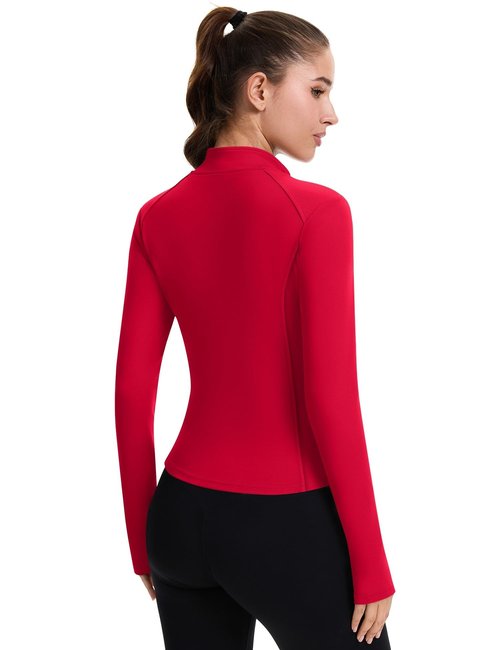 ZHENWEI Yoga Outfits for Women Zip Up Lightweight Cropped Jackets Athletic Long Sleeve Tight Running Clothes (Red, L)