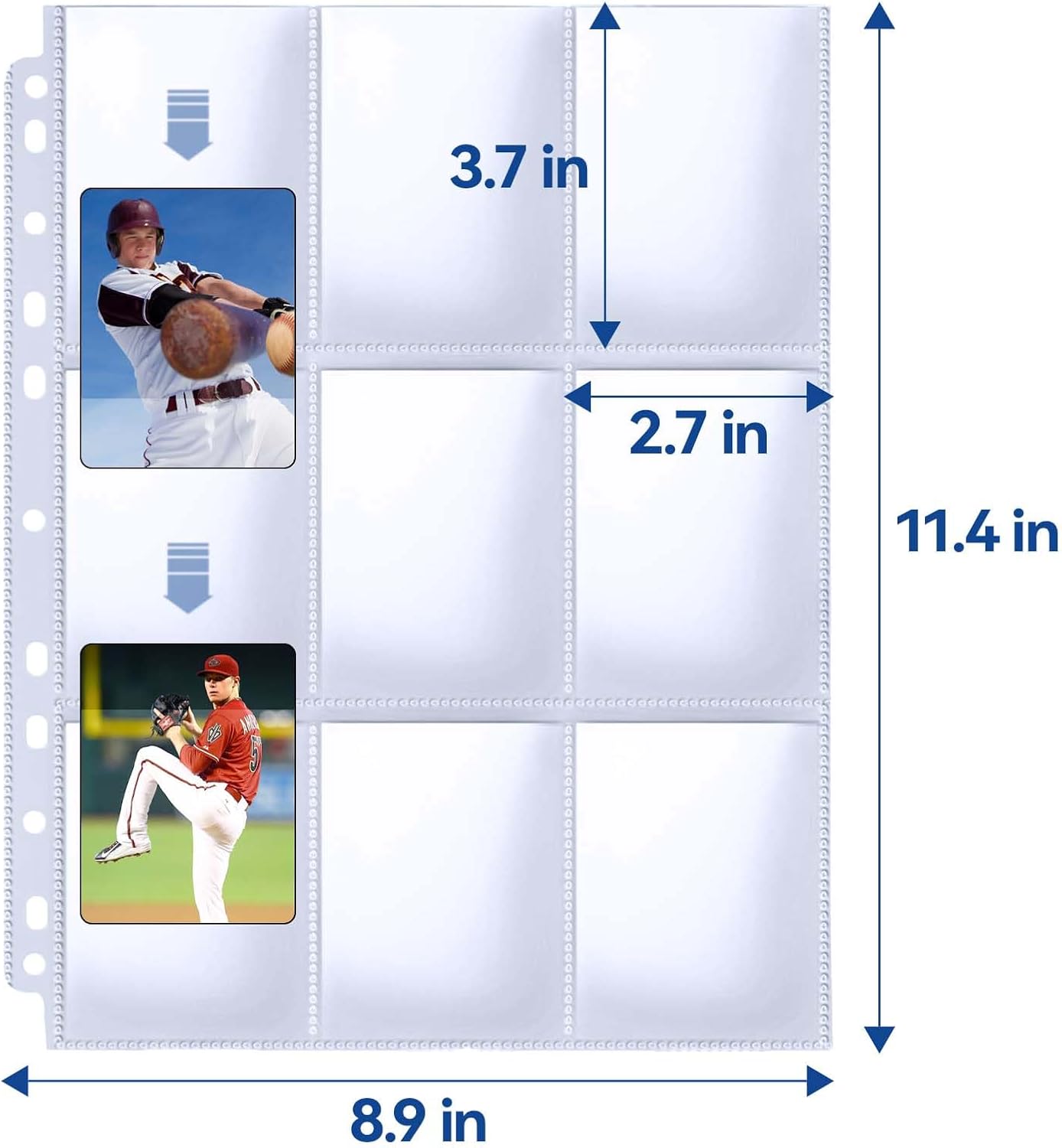 PANDRI 100 Pack Trading Card Sleeve Pages - 9 Pocket Storage Album for 3 Ring Binders