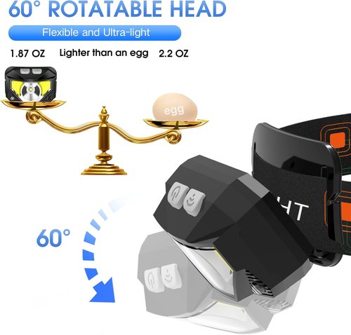 LHKNL Headlamp Flashlight - Ultra Bright LED Rechargeable Headlight with Motion Sensor | 6-Pack for Outdoor Activities