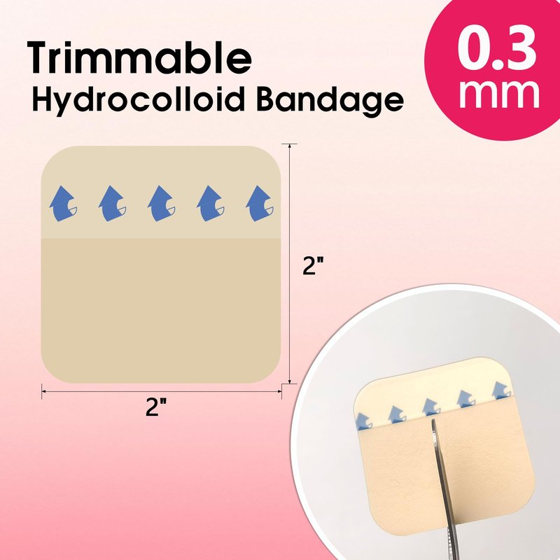 Polynew 2" x 2"-20 Pack Extra Thin Hydrocolloid Dressing for Light Exudate, Hydrocolloid Patches Waterproof Wound Dressing, Adhesive Hydrocolloid Bandages, for Pressure Ulcer, Bed Sore