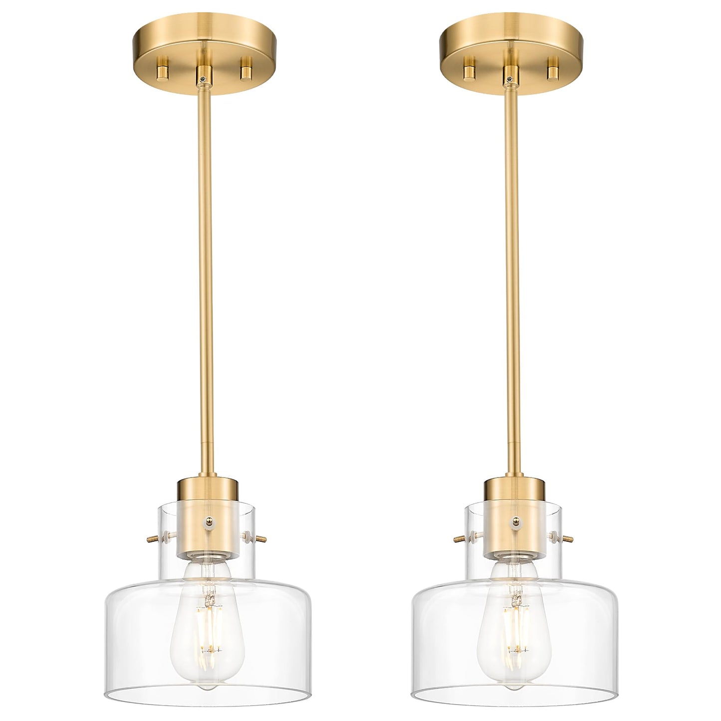 METWET 2 Pack Pendant Lights Kitchen Island, Brushed Gold Pendant Light Fixtures Over Island with Clear Glass Shade, 6" Modern Brass Kitchen Island Lighting for Dining Room Entryway, PL124-BG-G-2PK