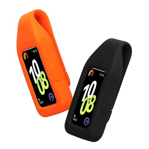 kwmobile 2X Clip Holders Compatible with Huawei Band 10/9 / 8 - Clip-On Holder Replacement Set - Black/Orange