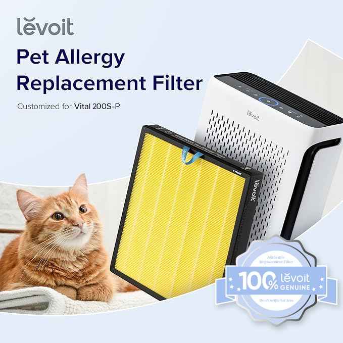 LEVOIT Genuine Vital 200S-P Air Purifier Pet Allergy Replacement Filter, Supports HEPA Sleep Mode, High-Efficiency Activated Carbon for Removal of Allergens, Pollen, Vital 200S-RF-PA, 1 Pack, Yellow
