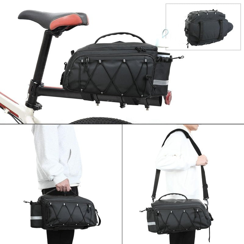 MOSISO Bike Rack Bag,10L Bike Trunk Handbag Waterproof Bicycle Rear Seat Saddle Pouch with 2 Side Pockets, Cycling Storage Luggage Pouch with Rain Cover&Shoulder Strap for MTB Bicycle E-Bike, Black