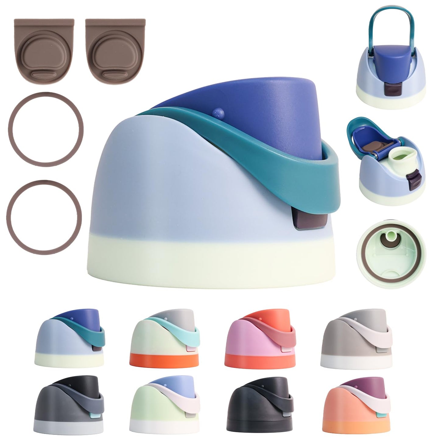 NebkDask Replacement Lid for Owala Freesip - Fits 16oz, 24oz, 32oz Bottles,BPA-Free， Leakproof Cap Water Bottle for Owala Bottles with Two Gasket Replacement Stoppers and O Seal Rings（Sky Teal）
