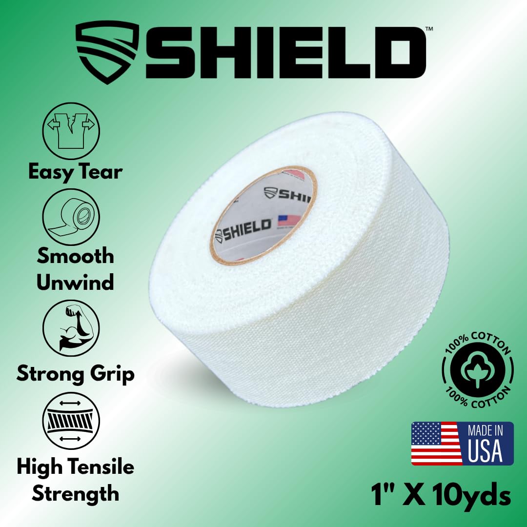 SHIELD Athletic Tape 1 Inch - Precision Cotton Sports Wrap, No Residue - 12 Pack for Fingers & Toes