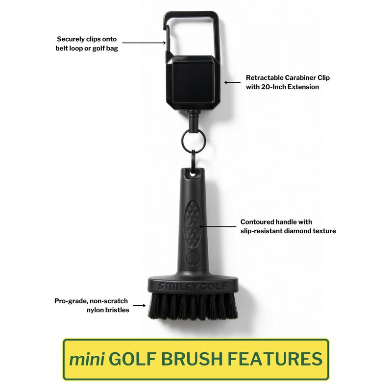 SmileyGolf Mini Golf Brush - Retractable Groove Cleaner with Carabiner Clip, 20" Extendable Cord, Non-Scratch Nylon Bristles, Pocket-Sized Pro-Tested for Irons, Wedges