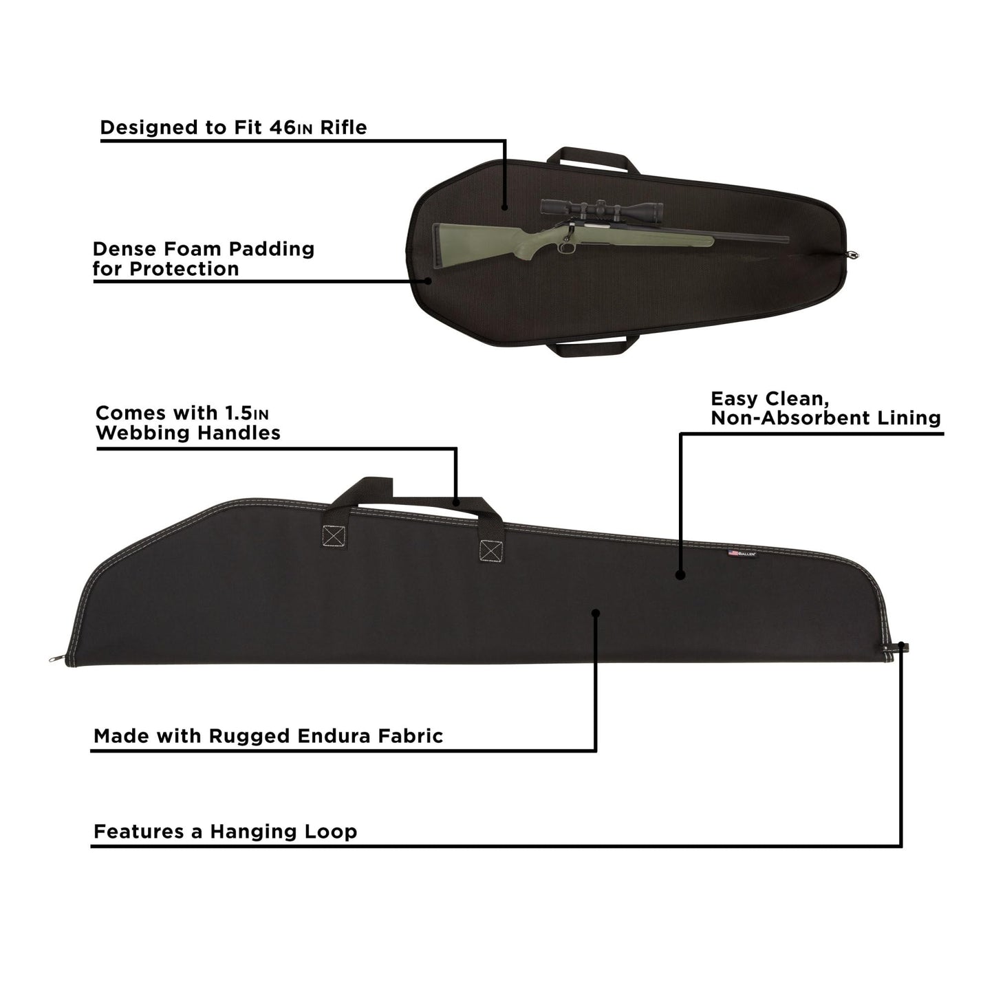 Allen Company Durango Rifle Case - 46-Inch Soft Gun Bag - Hunting and Shooting Accessories - 1.5-inch Webbing Handles and a Hanging Loop - Black