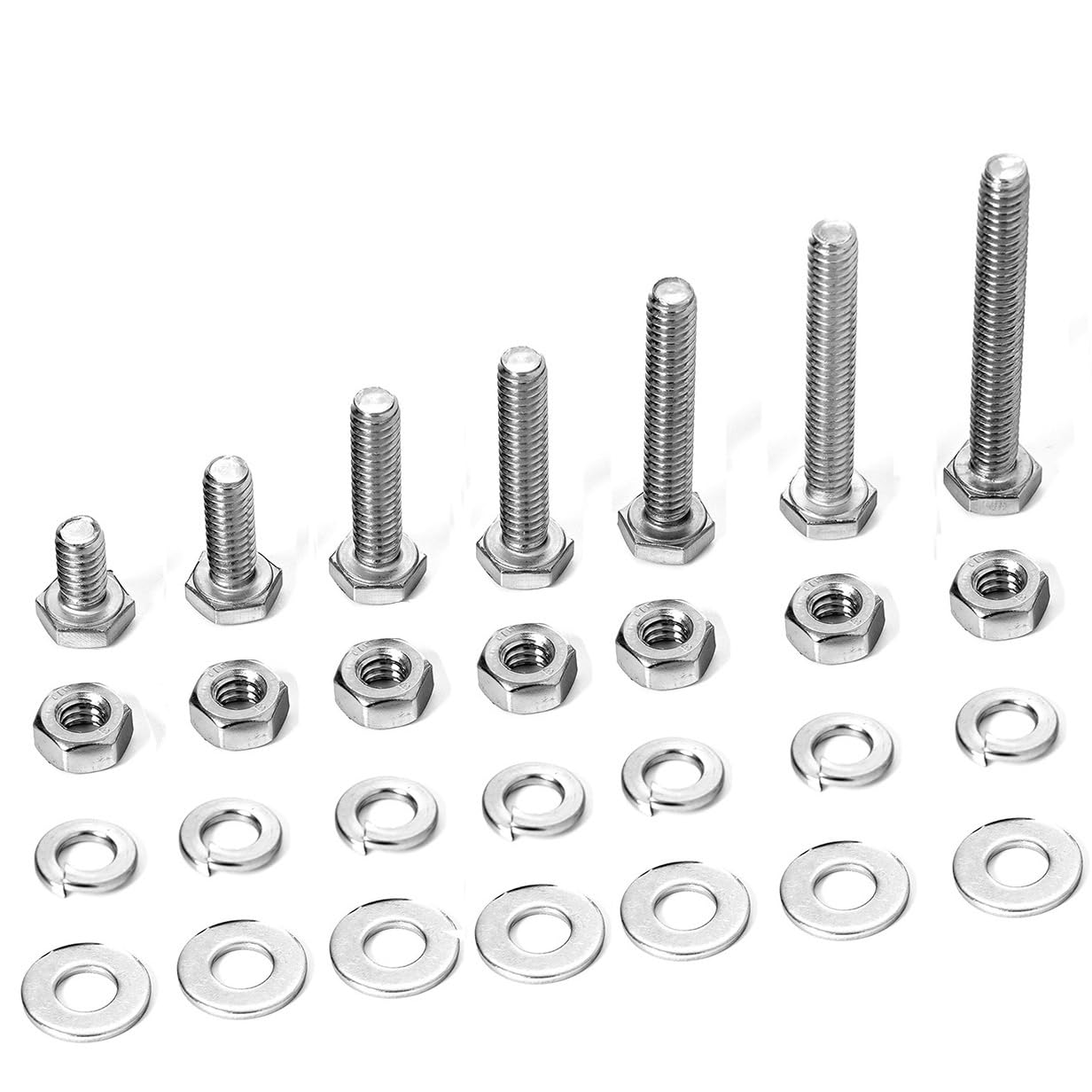 280PCs 1/4-20 Hex Bolts Screws Hex Nuts Flat Washers Lock Washer Kit, Stainless Steel 304, Fully Threaded Hex Bolt 1/4-20 x 1/2" 3/4" 1" 1-1/4" 1-1/2" 1-3/4" 2" Length