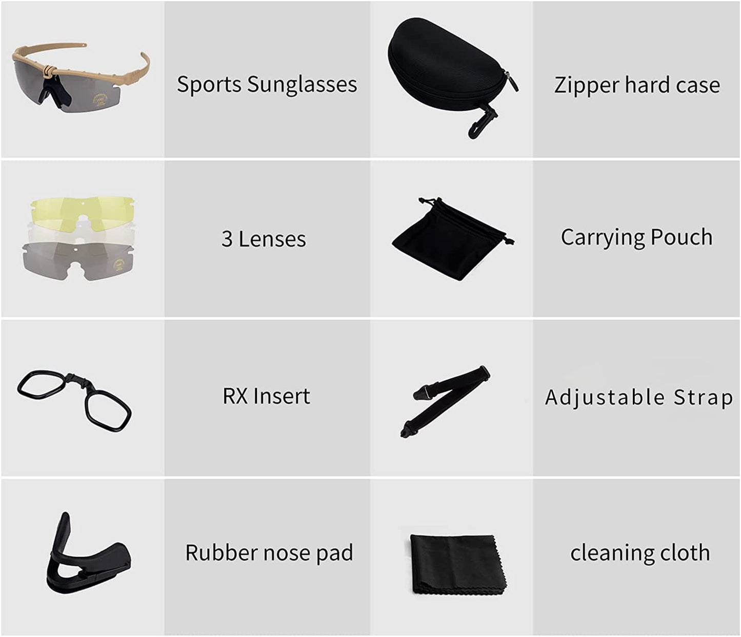 FOCUHUNTER Tactical Glasses, Shooting Safety Glasses, Anti Fog UV400 Protection Sunglasses with 3 Interchangeable Lens
