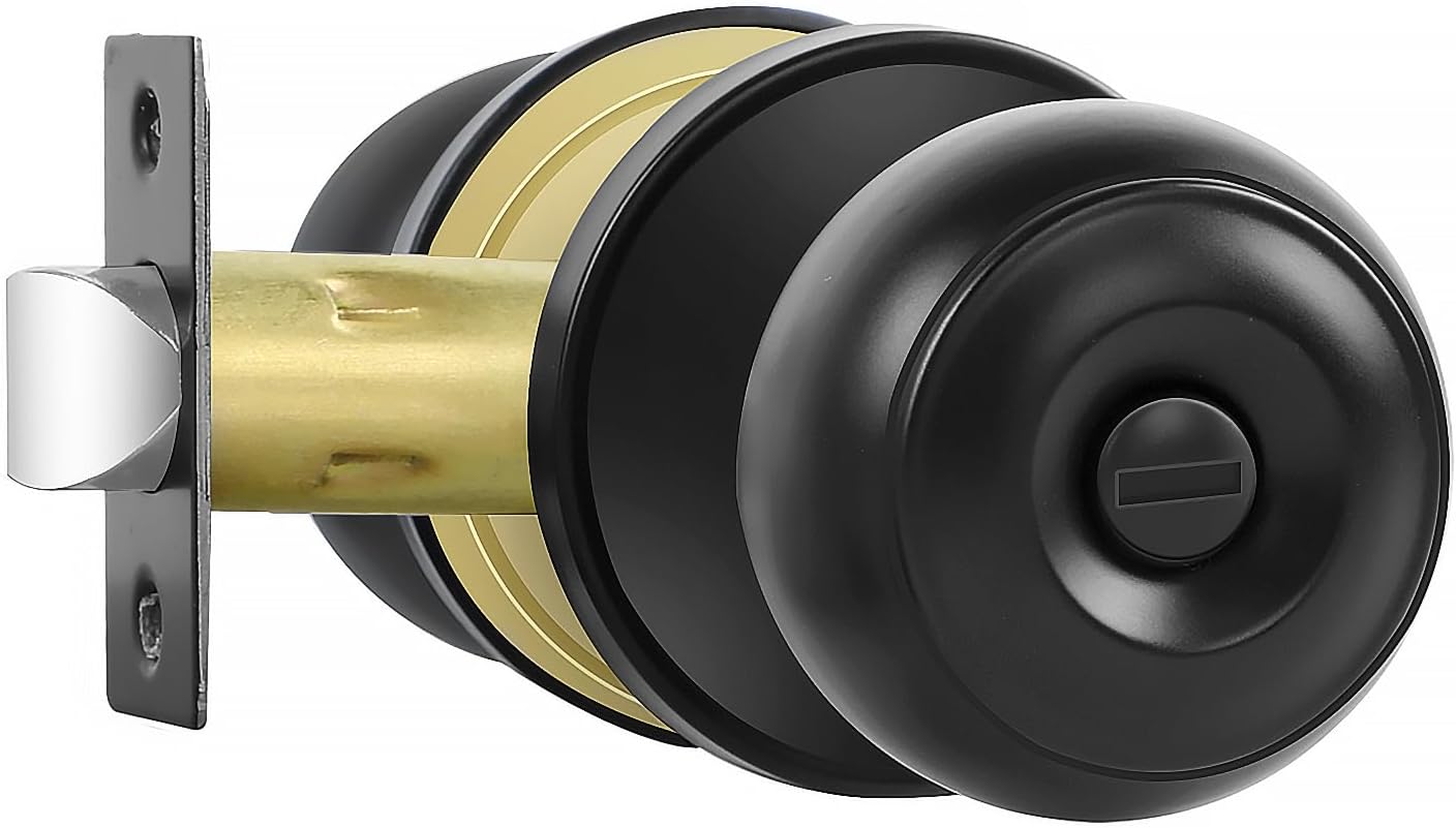 Matte Black Privacy Door Knobs - 8 Pack Keyless Locksets for Bed & Bath, Reversible