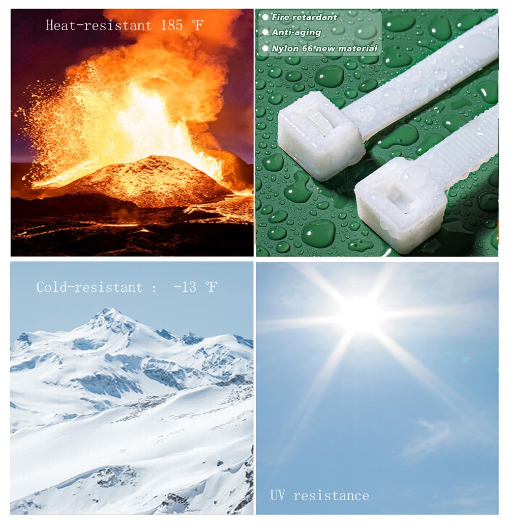 48 inch white heavy duty zip ties, UV-resistant, extra long nylon cable ties, 12 pieces, 200 lb tensile strength