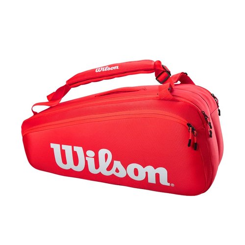 WILSON Super Tour Tennis Racket Bag - Red/White, Holds up to 9 Rackets