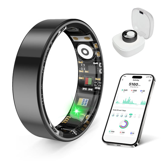 prxxhri Smart Health Ring, Featuring Stress and Sleep Monitoring Functions, Compatible with iOS and Android,Waterproof Fitness Tracker for Women & Men, No Subscription Fee. (Black, 12)