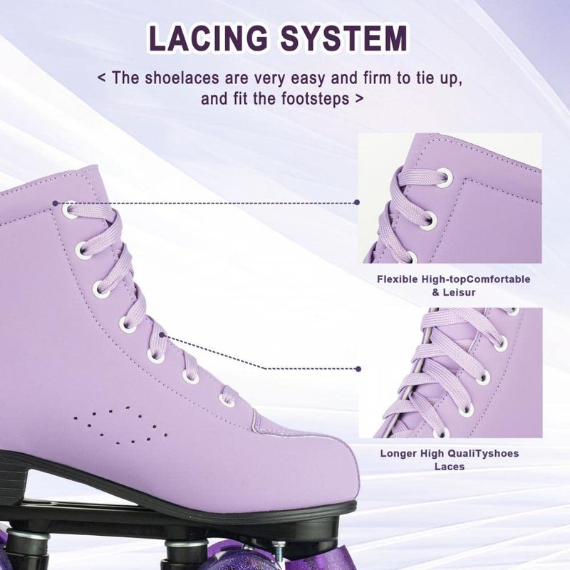 YYW Stylish Roller Skates for Women Girls, High-top Cozy Microfiber Leather Roller Skates,Classic Double Row Indoor Outdoor Roller Skates for Beginner (Purple,37-US Women 7/ Youth 6)