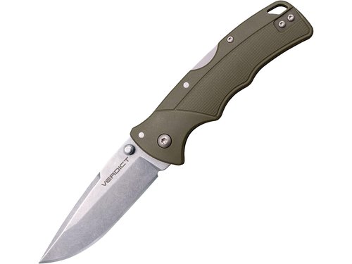 Cold Steel Verdict 3" 4116SS Spear Point Blade 4.25" GFN OD Green Handle Everyday Carry Tactical Folding Knife - Blister Pack