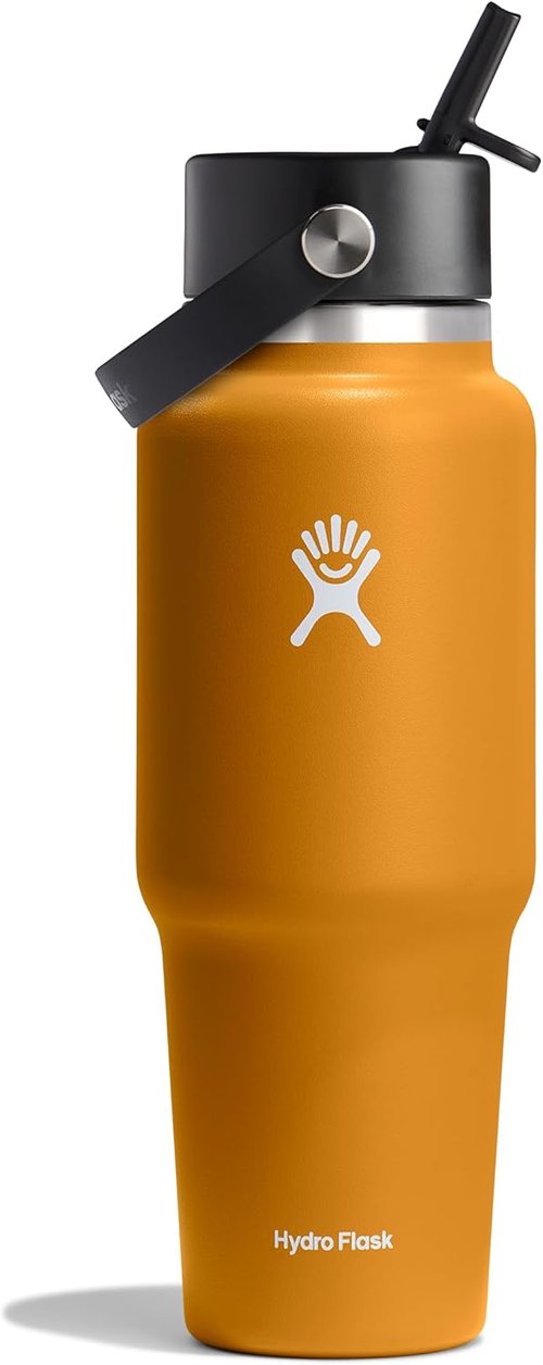 Hydro Flask Travel Water Bottle - Insulated Stainless Steel - Leakproof Wide Straw Lid | 32 Oz Fossil Brown