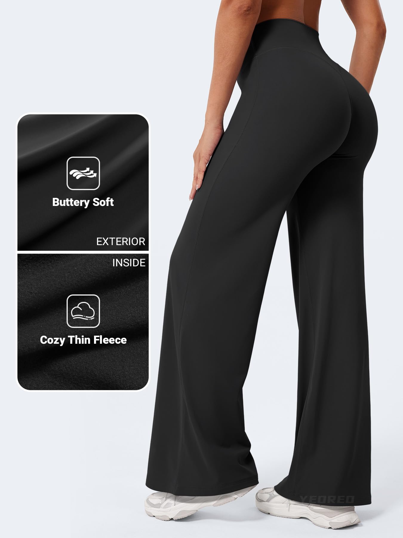 YEOREO Workout Leggings Womens No Front Seam Straight Leggings 31.5" Thin Fleece High Waist Buttery Eddiy Gym Yoga Pants Black M