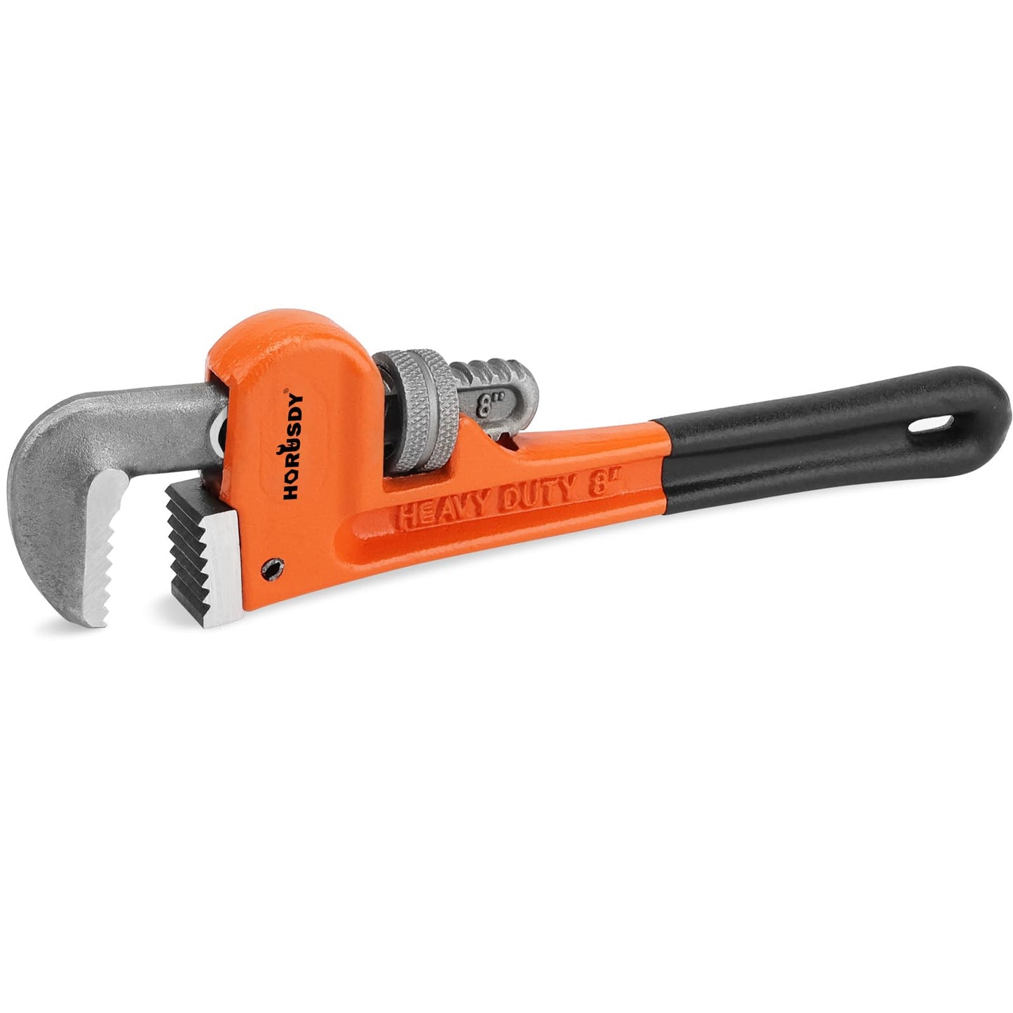 HORUSDY 8-Inch Heavy Duty Straight Pipe Wrench, Quick-Adjust Sturdy Plumbers Wrench with Soft Grip Handle, Straight Jaw Plumbing Tool for Pipe, Household Use, Vehicle Repair