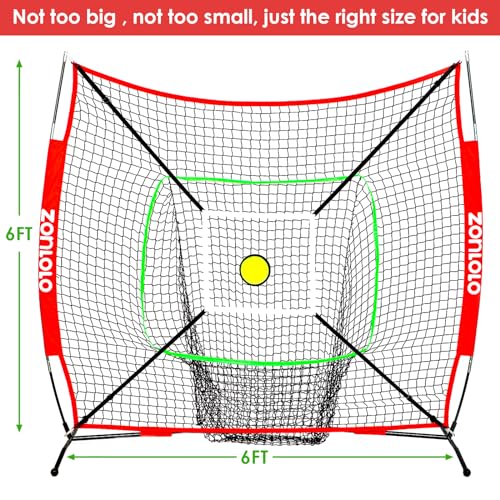 6x6ft Portable Baseball & Softball Net with Target & Strike Zone for Practice