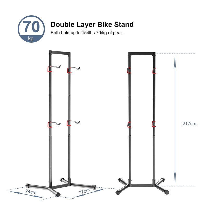 teraysun 4 Bike Horizontal Storage Rack, Heavy Duty No-Drill Indoor Garage Bike Organizer, 154 lbs Capacity for Mountain, Road & Hybrid Bikes