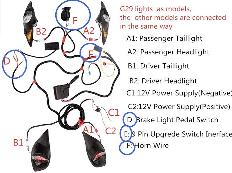 Dr.Acces Golf Cart Turn Signal Kit with Horn Brake Light Switch, 9-Pin Plug Upgrade Wiring Harness - 12V for Club Car,EZGO,Yamaha