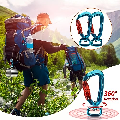 4 Pack Auto Locking Carabiner Clips 2.5 Inch Heavy Duty Aluminum 4.5KN 1011lbs with Swivel for Pets, Keys, Backpack