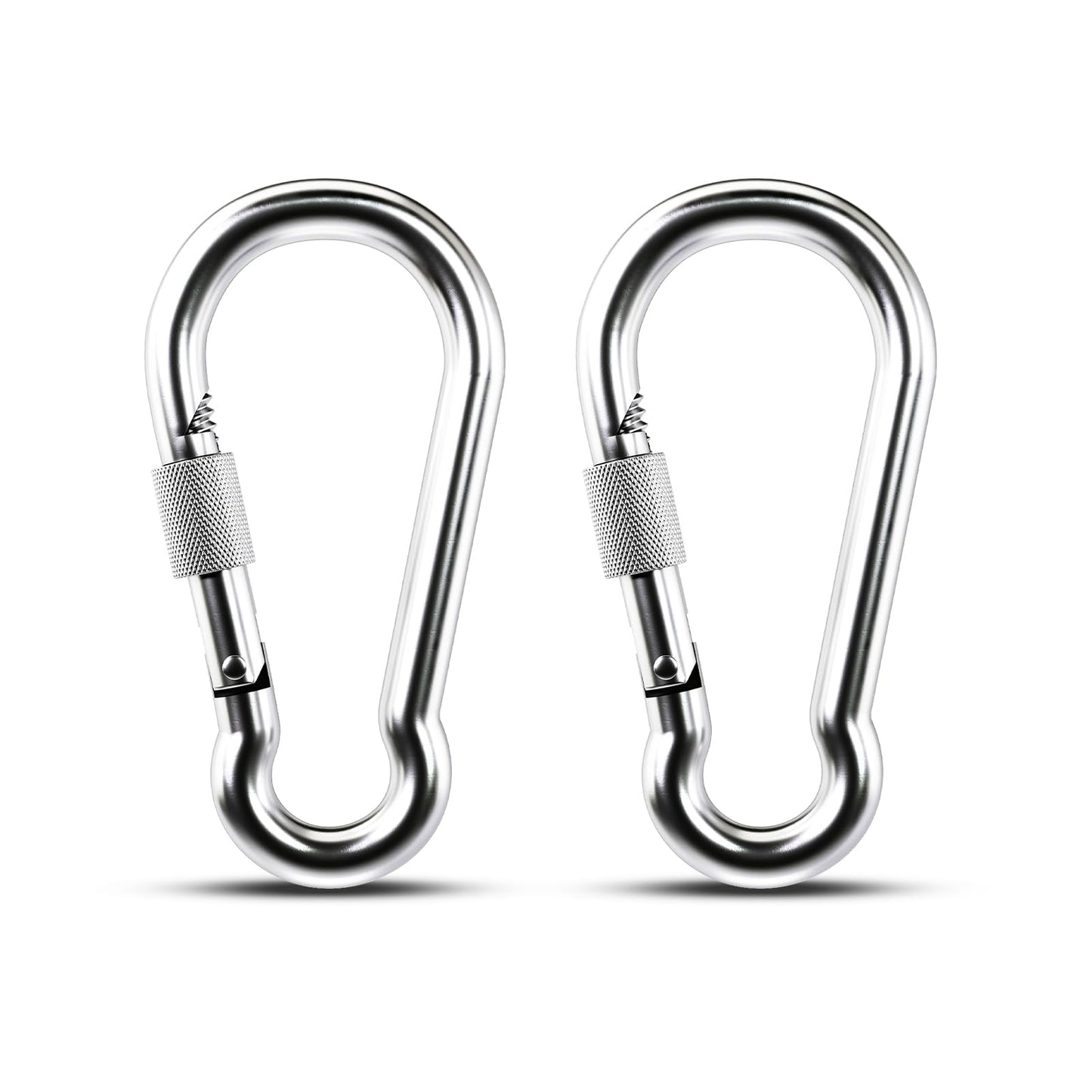 KINLINK 2 Pack Screw Locking Carabiner - 4.00 inch Heavy Duty Carabiner Clips, 304 Stainless Steel Large Caribiner for Camping, Swing, Hammock, Hiking,Weight Lifting Machine, Home Gym Equipment