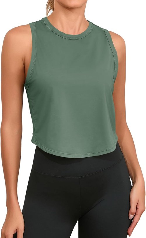 Fisoew Women's Workout Cropped Tank Top - Racerback Sleeveless Design for Yoga & Running | Activewear