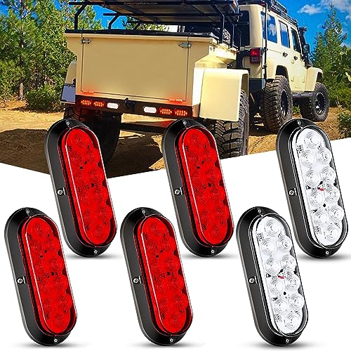 Nilight 6 Pack 6 Inch Red & White Trailer Tail LED Lights with Screws