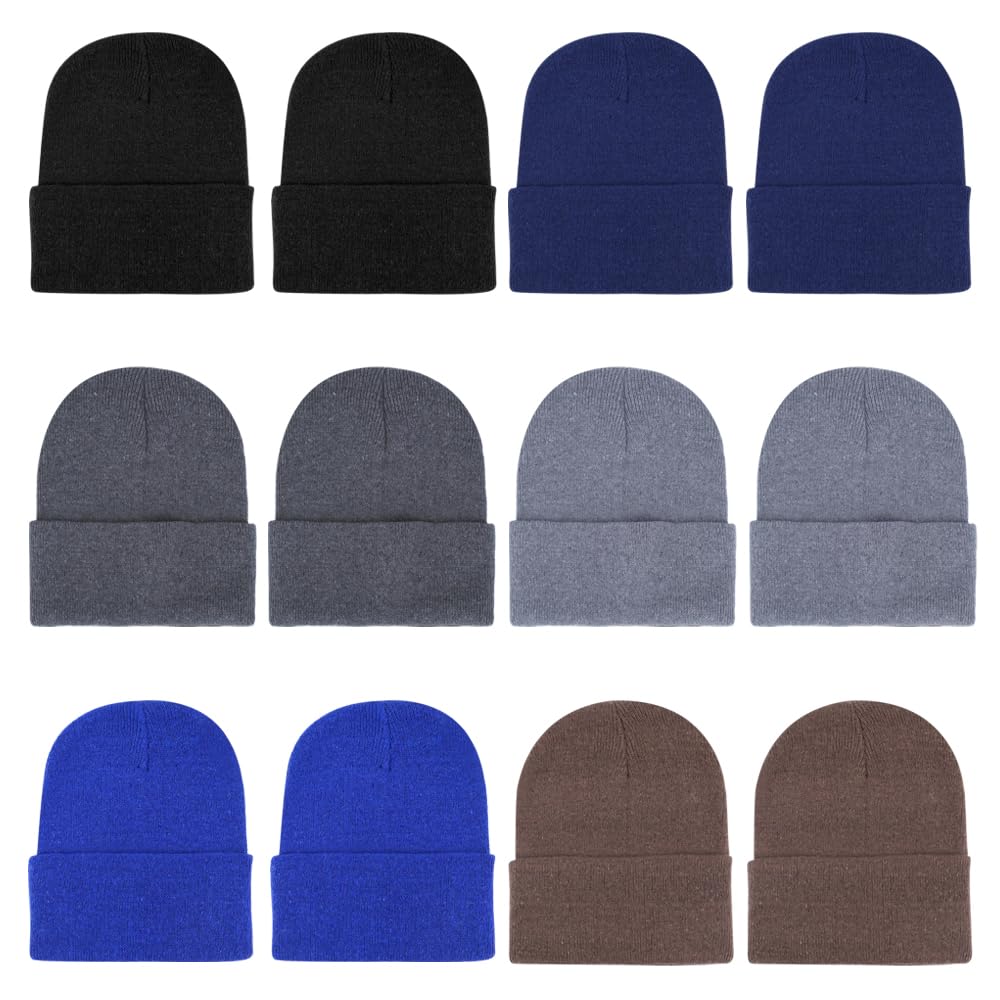 ZH 12-Pack Knitted Winter Beanie Hats for Men and Women, Warm and Cozy Cuffed Skull Caps, Bulk Purchase