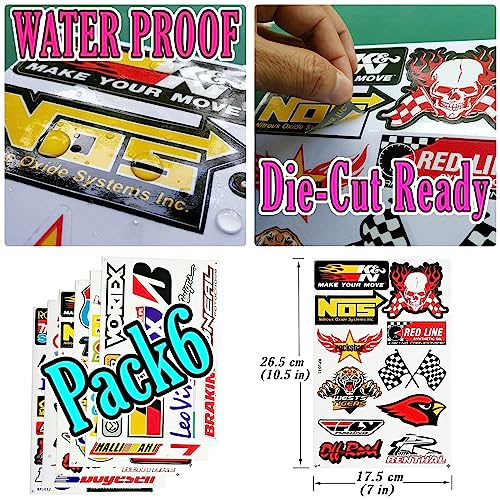 Motorsport Vinyl Decals Stickers - 6 Pack for Cars & Bikes