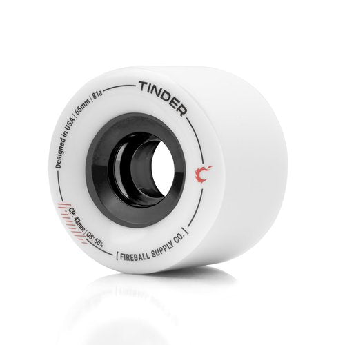 Fireball Tinder 65mm 81a Durometer Skateboard & Longboard Wheels (White 65mm Wheels x 4)