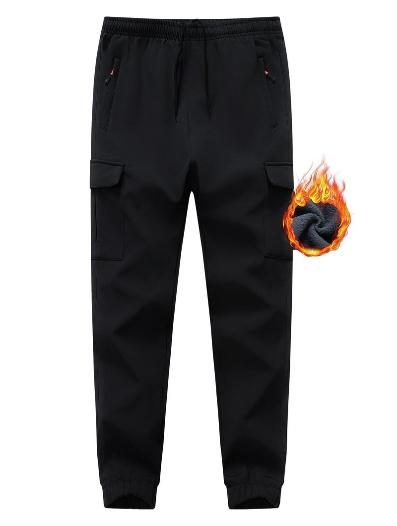 WaltZon Boys Girls Snow Pants Waterproof Fleece Lined Ski Pants Kids Insulated Winter Hiking Pants Outdoor Softshell with Zipper Pockets(3801SnowBlack14)