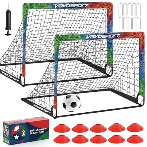 Kids Soccer Goals Set - 2 Portable Pop Up Goals with Gear, World Cup