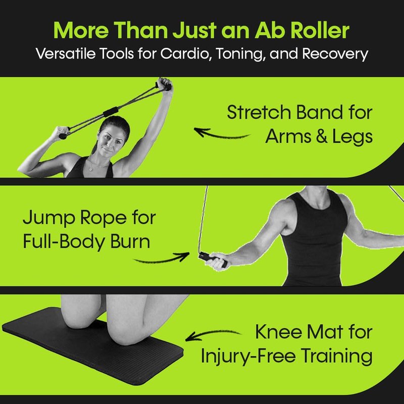SovaOne Ab Roller Wheel – 4-in-1 Ab Roller Kit with Knee Mat, Jump Rope & Resistance Band – Core & Abs Workout Equipment for Home Gym – Abdominal Exercise Wheel for Men & Women